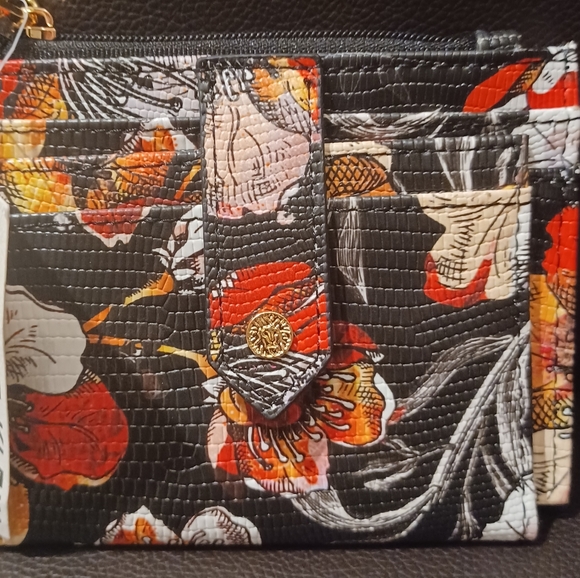 ANNE KLEIN ID CREDIT CARD MIRROR FLORAL FLAP SNAP - Picture 1 of 12